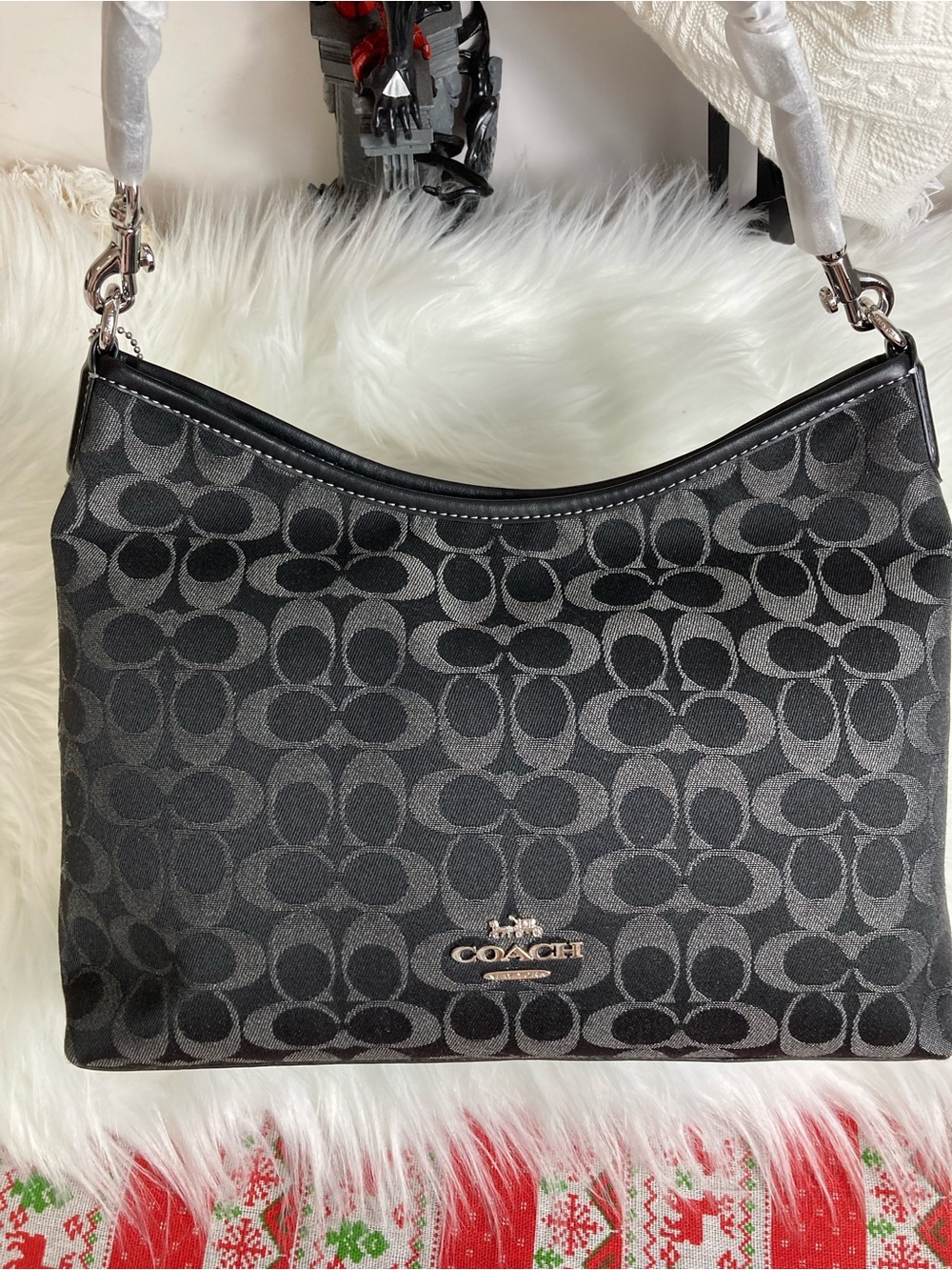 Coach Black Signature Jacquard Shoulder Bag